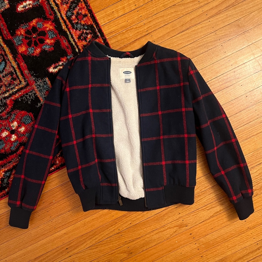 Plaid Bomber Jacket with Sherpa Lining